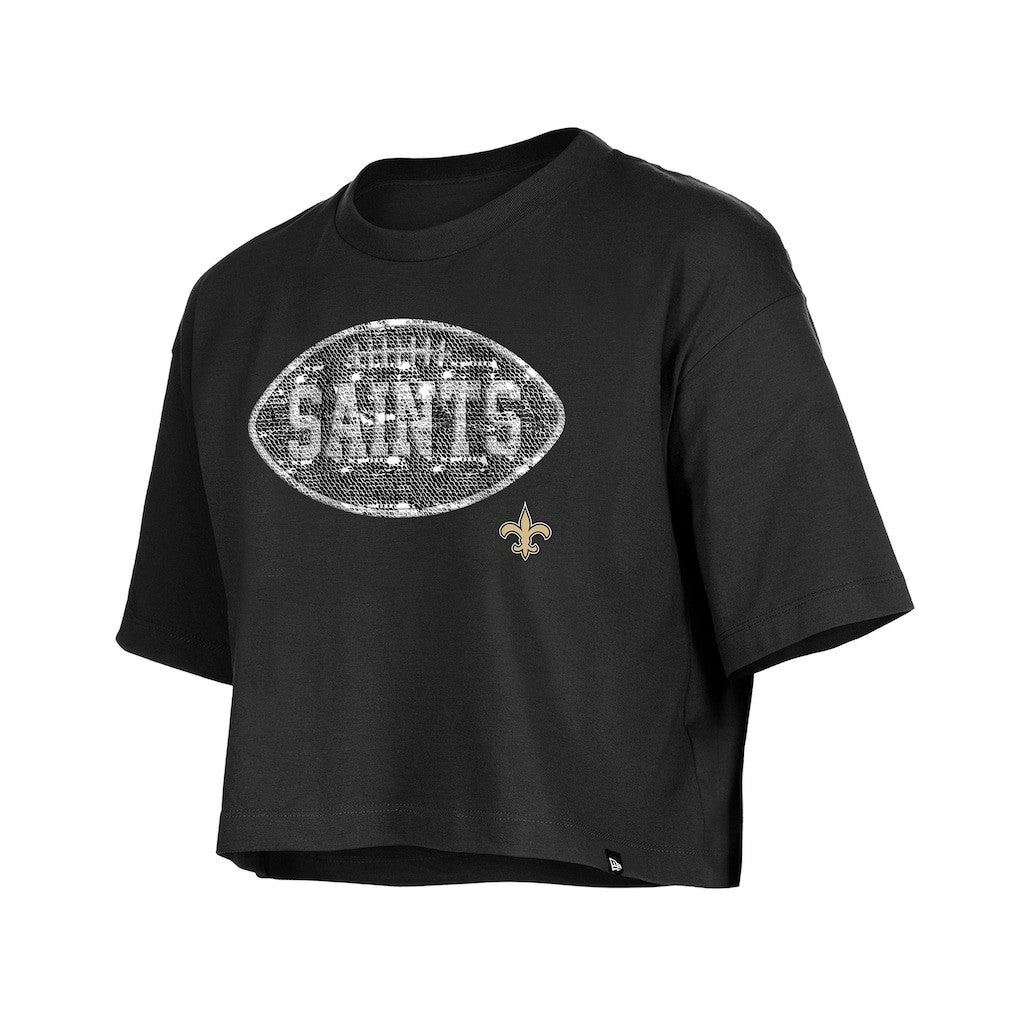 New Orleans Saints New Era Girl's Flip Sequin Boxy T-Shirt - Black discount