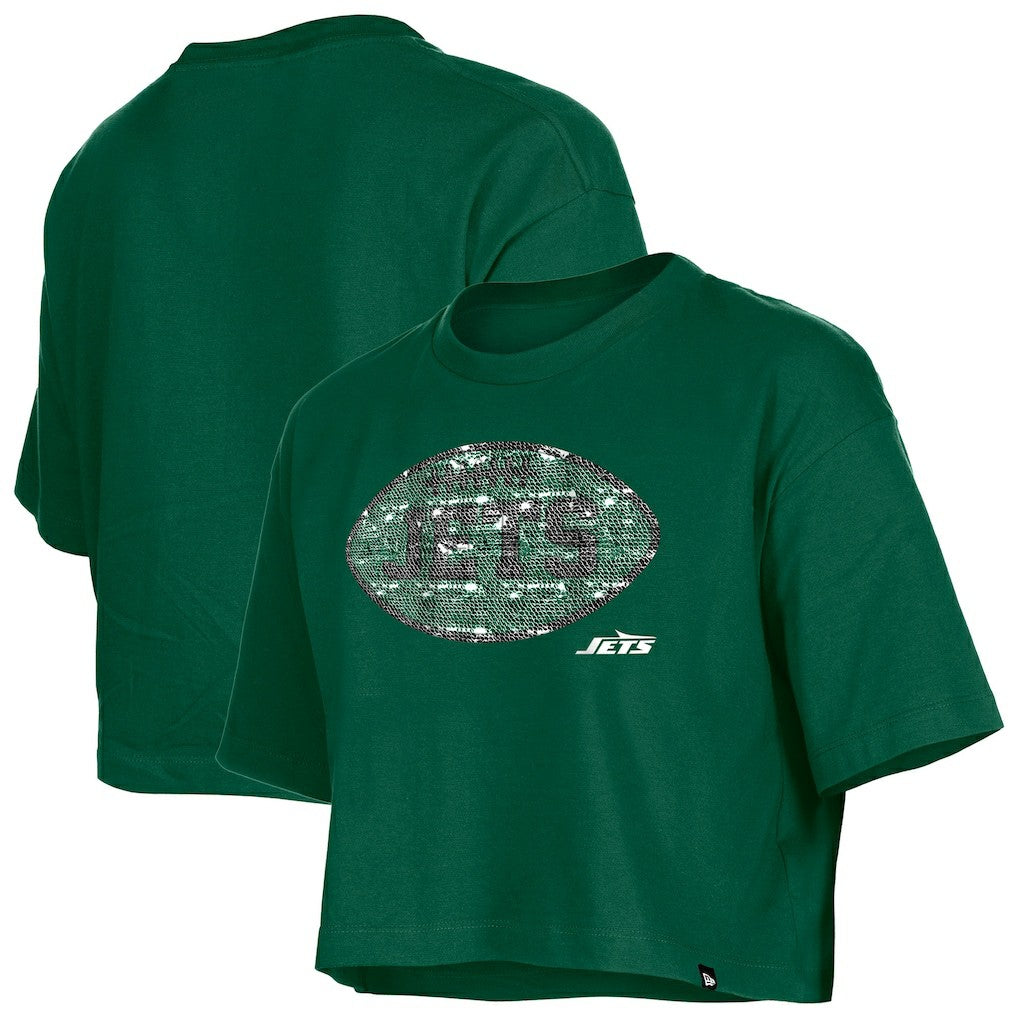 New York Jets New Era Girl's Flip Sequin Boxy T-Shirt - Green discount