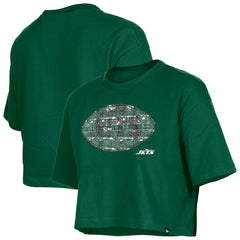 New York Jets New Era Girl's Flip Sequin Boxy T-Shirt - Green discount
