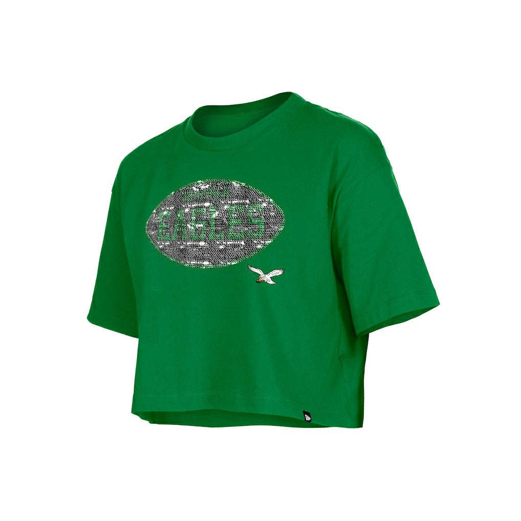 Philadelphia Eagles New Era Girl's Flip Sequin Boxy T-Shirt - Kelly Green on sale