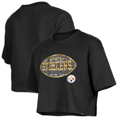 Pittsburgh Steelers New Era Girl's Flip Sequin Boxy T-Shirt - Black for sale