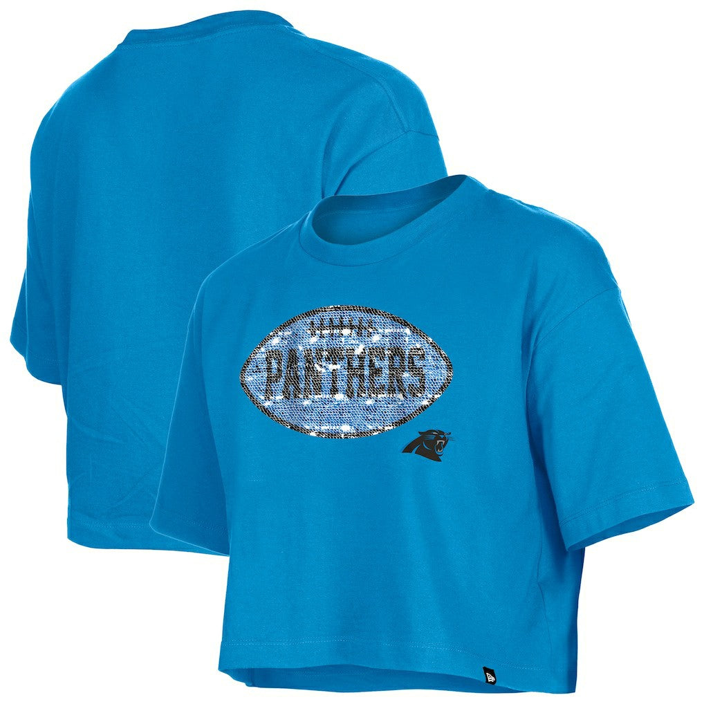 Carolina Panthers New Era Girl's Flip Sequin Boxy T-Shirt - Blue outlet