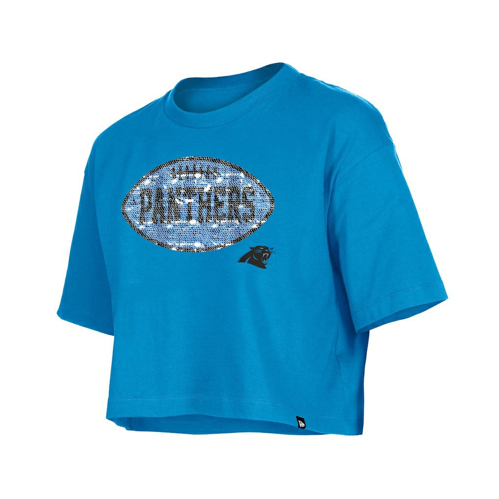 Carolina Panthers New Era Girl's Flip Sequin Boxy T-Shirt - Blue outlet