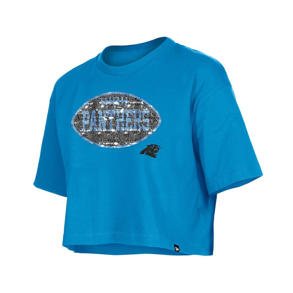 Carolina Panthers New Era Girl's Flip Sequin Boxy T-Shirt - Blue outlet