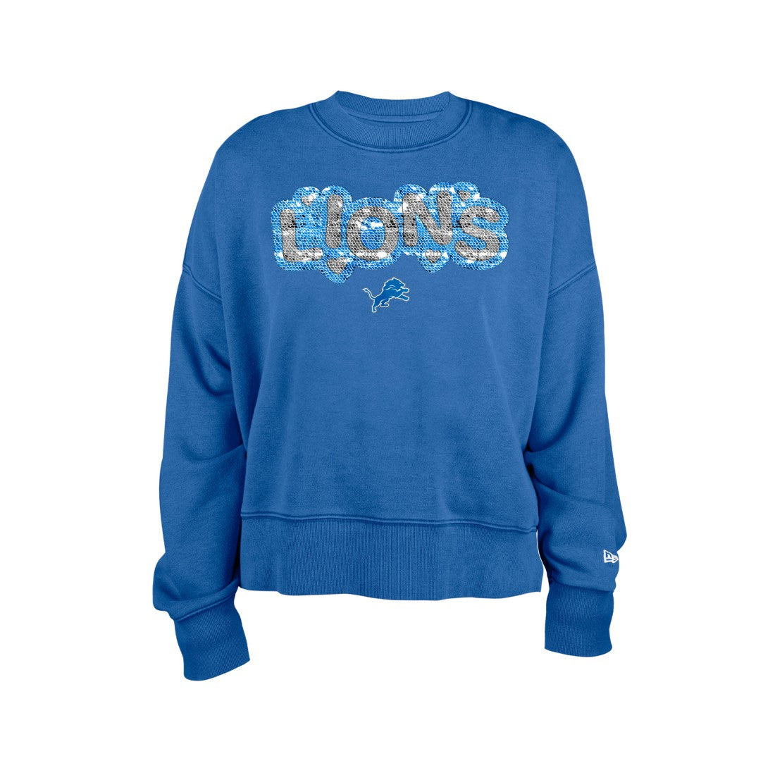 Detroit Lions New Era Girl's Flip Sequin Sweatshirt - Blue discount