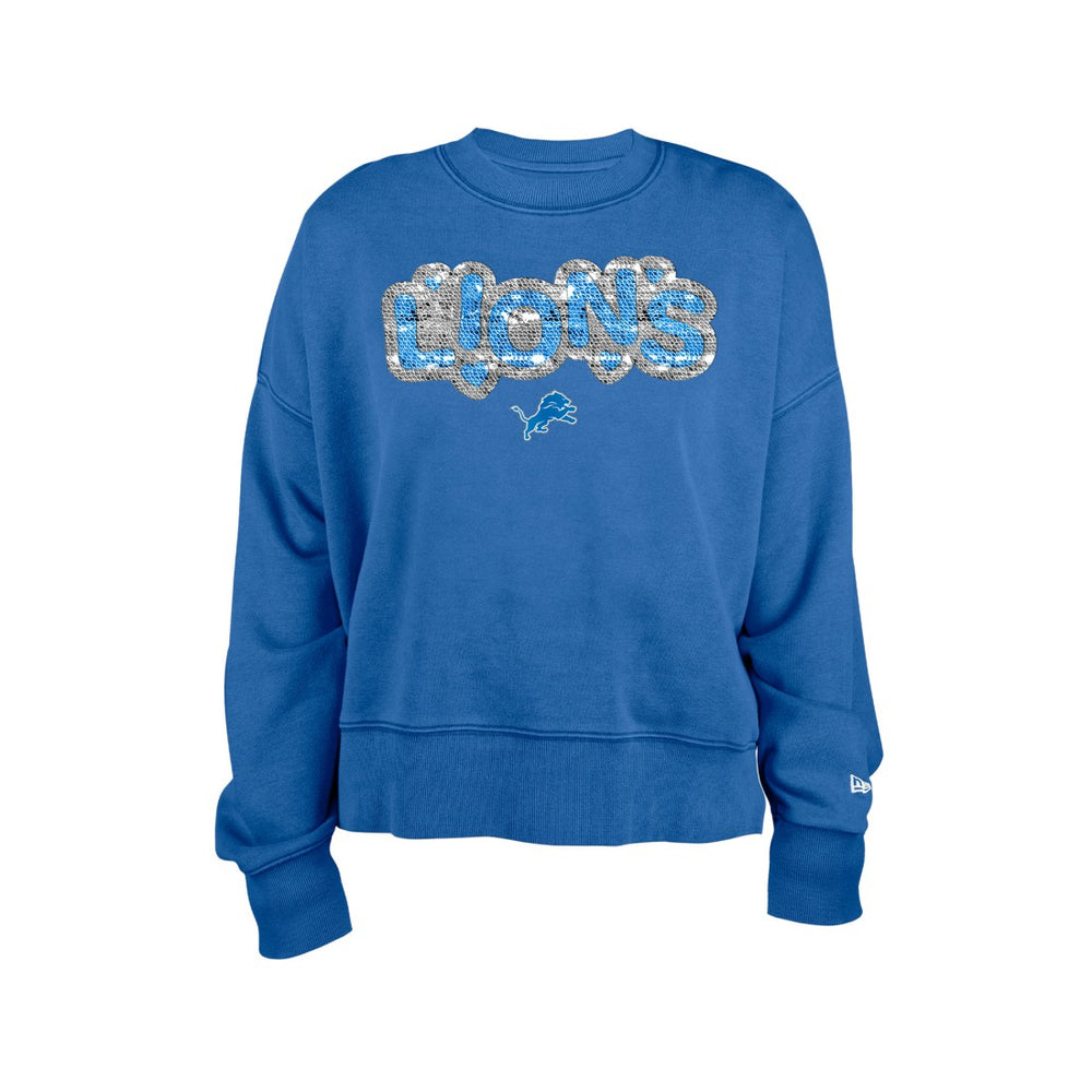 Detroit Lions New Era Girl's Flip Sequin Sweatshirt - Blue discount