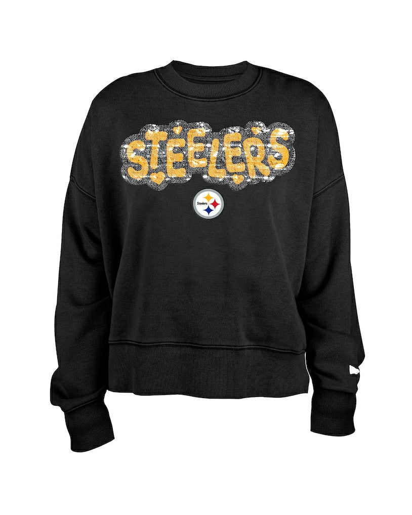 Pittsburgh Steelers New Era Girl's Flip Sequin Sweatshirt - Black for sale