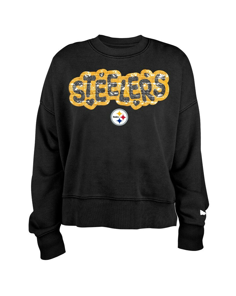 Pittsburgh Steelers New Era Girl's Flip Sequin Sweatshirt - Black for sale