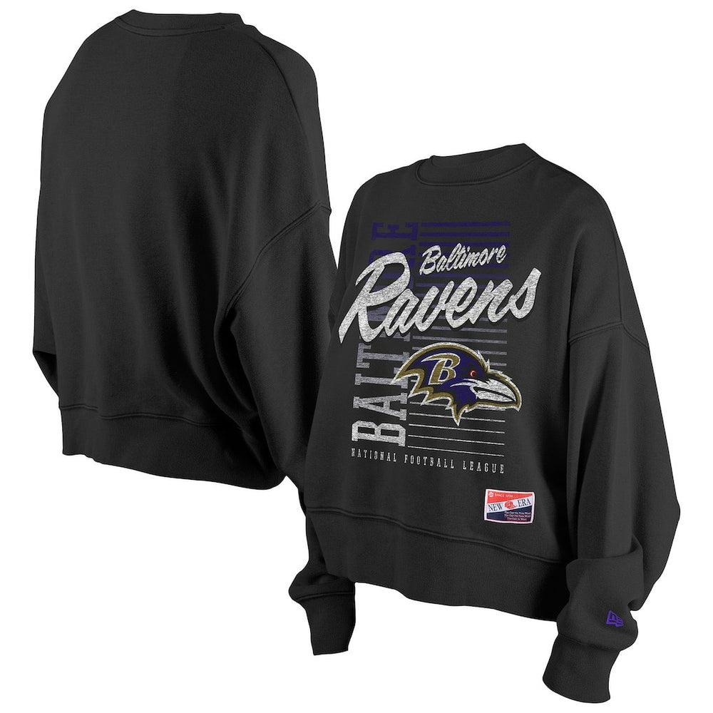 Baltimore Ravens New Era Women's Oversized Throwback Mineral Wash Crew Neck Sweatshirt - Black sale
