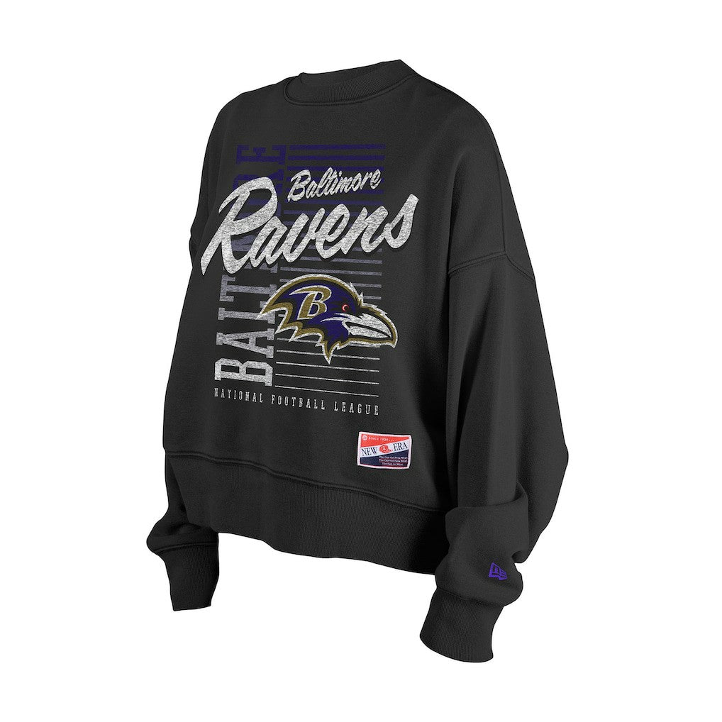 Baltimore Ravens New Era Women's Oversized Throwback Mineral Wash Crew Neck Sweatshirt - Black sale