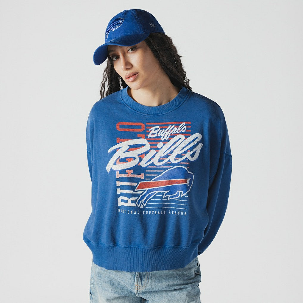 Buffalo Bills New Era Women's Oversized Throwback Mineral Wash Crew Neck Sweatshirt - Royal online