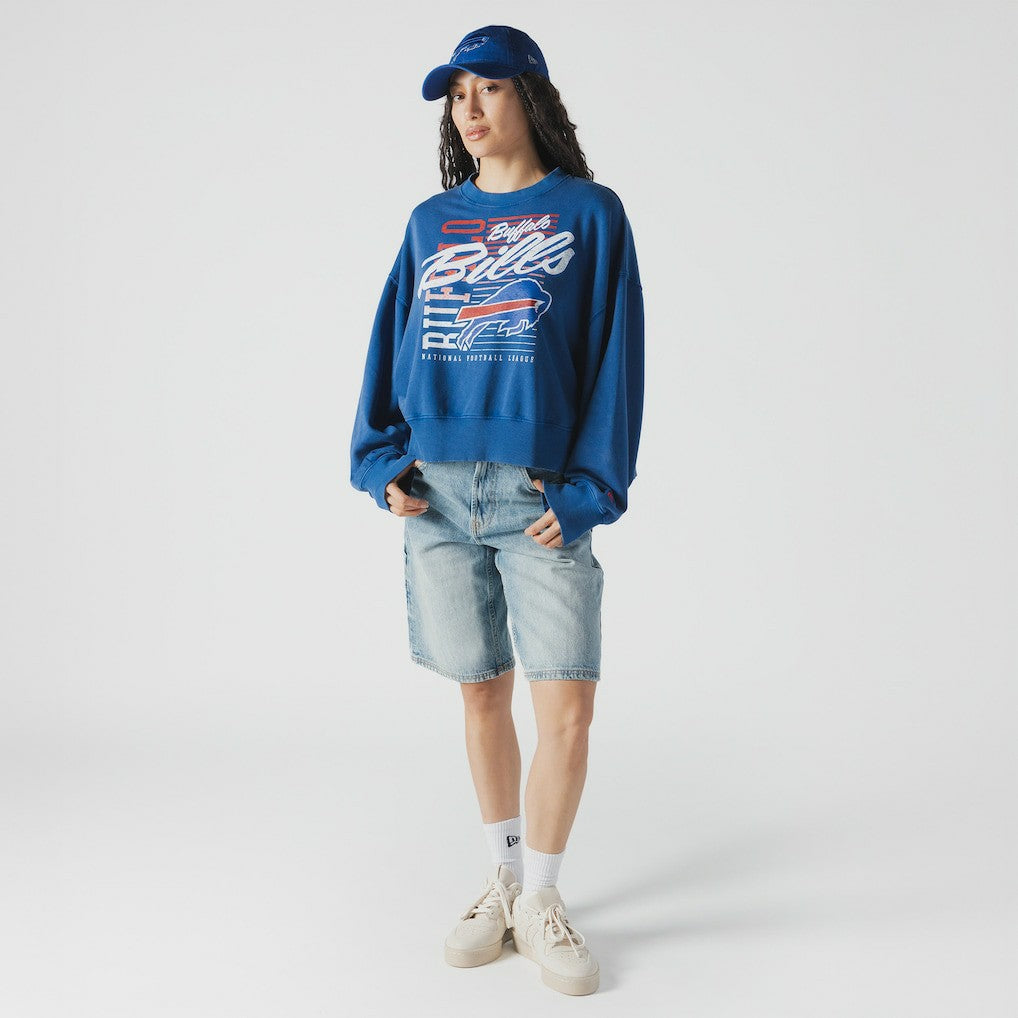 Buffalo Bills New Era Women's Oversized Throwback Mineral Wash Crew Neck Sweatshirt - Royal online
