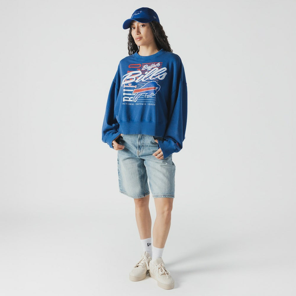 Buffalo Bills New Era Women's Oversized Throwback Mineral Wash Crew Neck Sweatshirt - Royal online