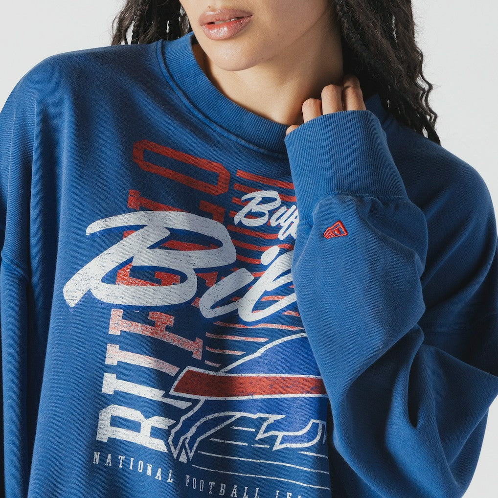 Buffalo Bills New Era Women's Oversized Throwback Mineral Wash Crew Neck Sweatshirt - Royal online