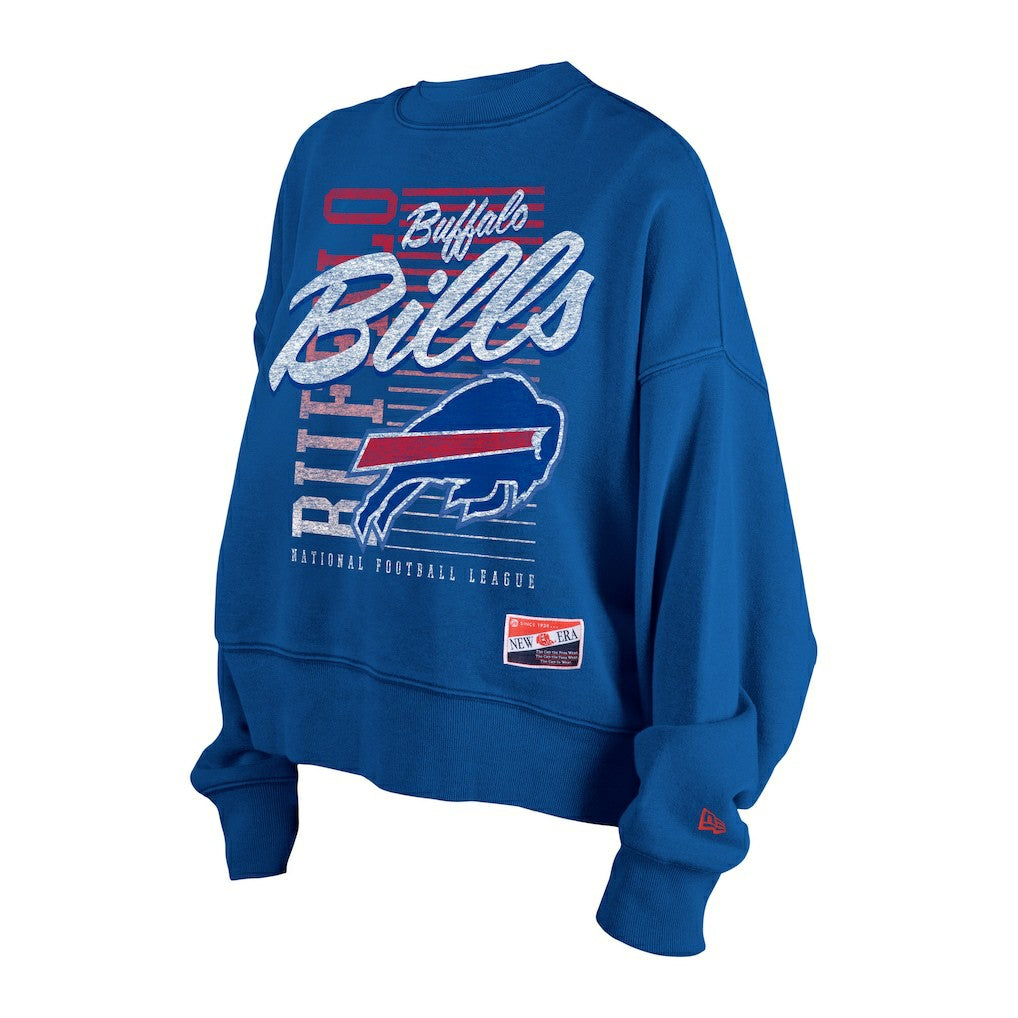 Buffalo Bills New Era Women's Oversized Throwback Mineral Wash Crew Neck Sweatshirt - Royal online