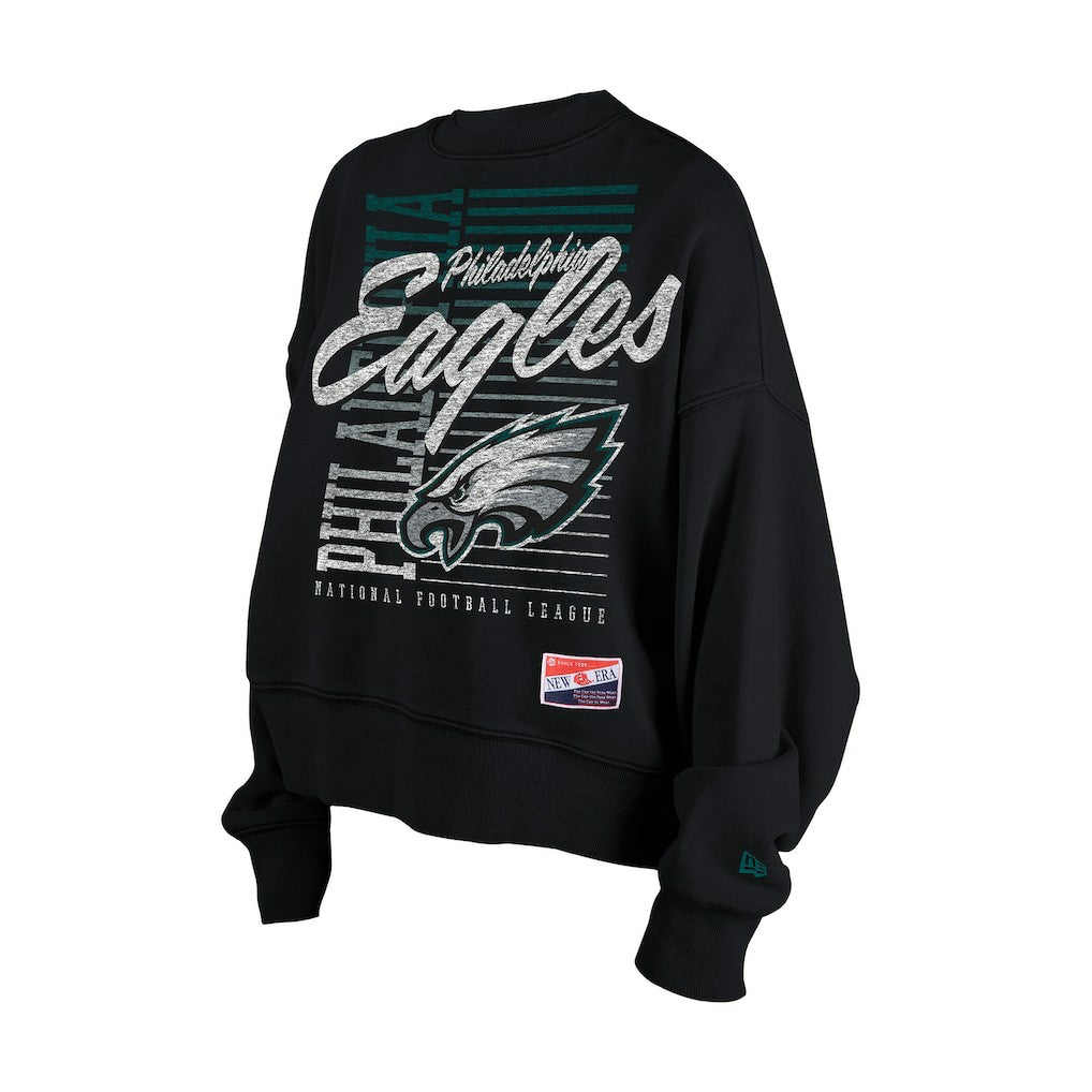Philadelphia Eagles New Era Women's Oversized Throwback Mineral Wash Crew Neck Sweatshirt - Black outlet