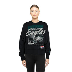 Philadelphia Eagles New Era Women's Oversized Throwback Mineral Wash Crew Neck Sweatshirt - Black outlet