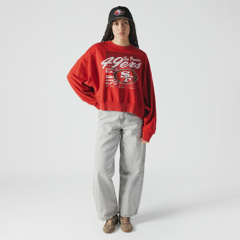 San Francisco 49ers New Era Women's Oversized Throwback Mineral Wash Crew Neck Sweatshirt - Scarlet for sale