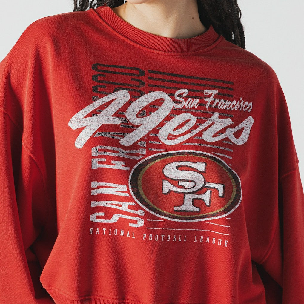San Francisco 49ers New Era Women's Oversized Throwback Mineral Wash Crew Neck Sweatshirt - Scarlet for sale