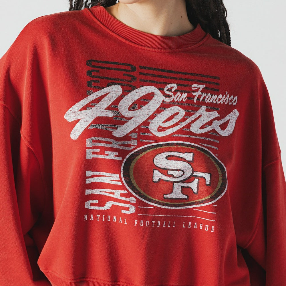 San Francisco 49ers New Era Women's Oversized Throwback Mineral Wash Crew Neck Sweatshirt - Scarlet for sale