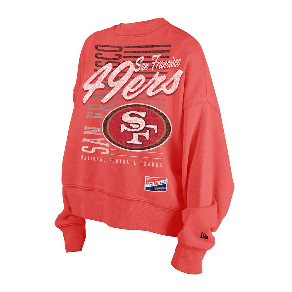 San Francisco 49ers New Era Women's Oversized Throwback Mineral Wash Crew Neck Sweatshirt - Scarlet for sale