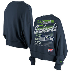 Seattle Seahawks New Era Women's Oversized Throwback Mineral Wash Crew Neck Sweatshirt - College Navy discount