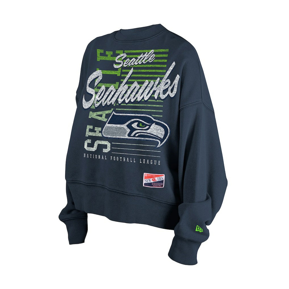 Seattle Seahawks New Era Women's Oversized Throwback Mineral Wash Crew Neck Sweatshirt - College Navy discount