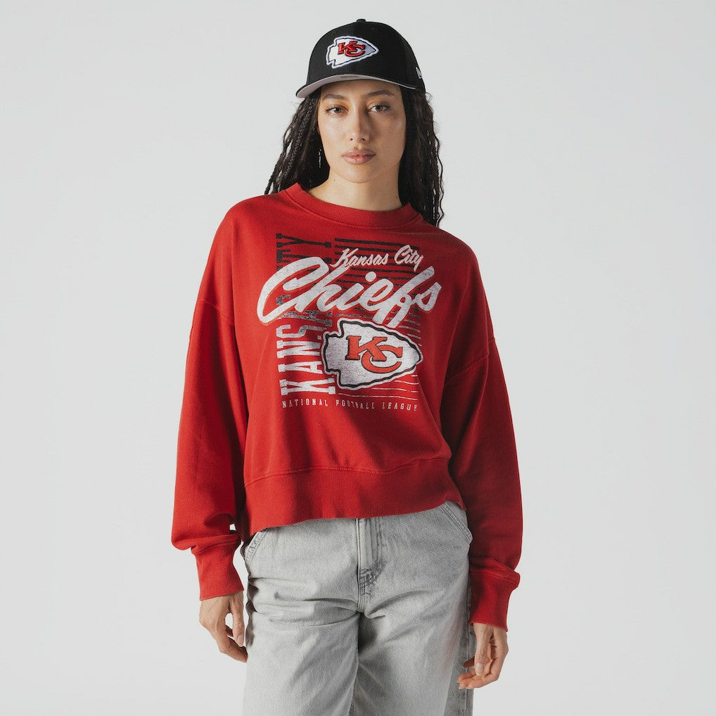 Kansas City Chiefs New Era Women's Oversized Throwback Mineral Wash Crew Neck Sweatshirt - Red sale