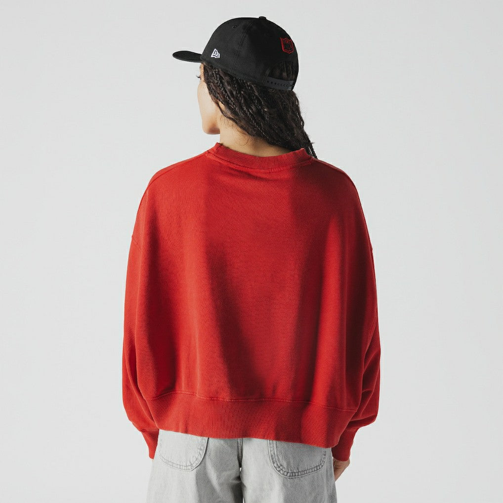 Kansas City Chiefs New Era Women's Oversized Throwback Mineral Wash Crew Neck Sweatshirt - Red sale