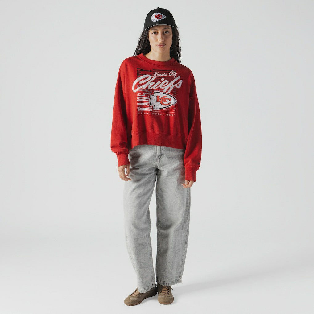 Kansas City Chiefs New Era Women's Oversized Throwback Mineral Wash Crew Neck Sweatshirt - Red sale