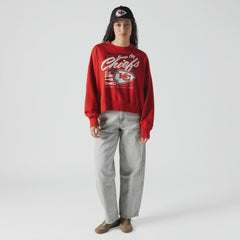 Kansas City Chiefs New Era Women's Oversized Throwback Mineral Wash Crew Neck Sweatshirt - Red sale