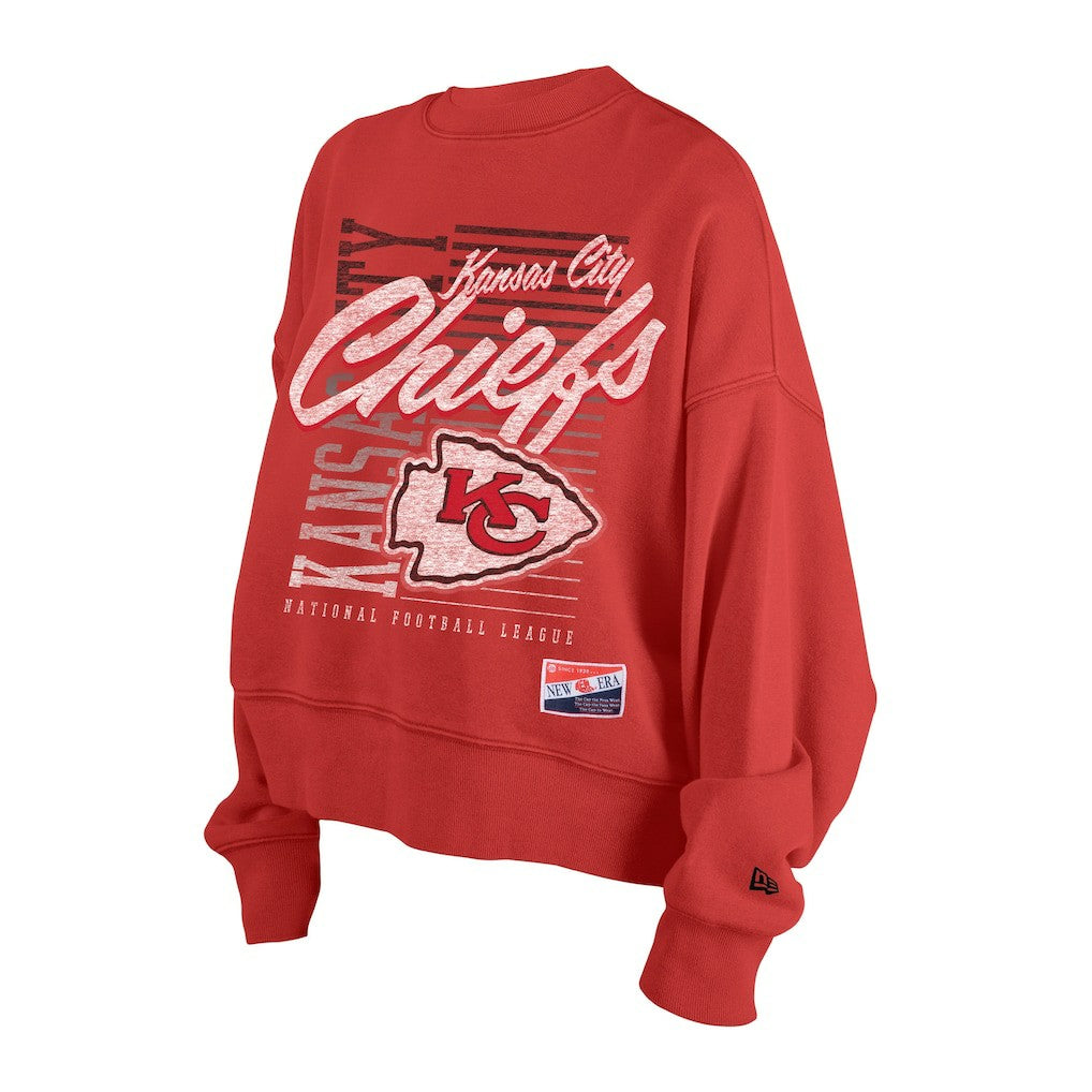 Kansas City Chiefs New Era Women's Oversized Throwback Mineral Wash Crew Neck Sweatshirt - Red sale