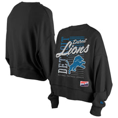 Detroit Lions New Era Women's Oversized Throwback Mineral Wash Crew Neck Sweatshirt - Black outlet