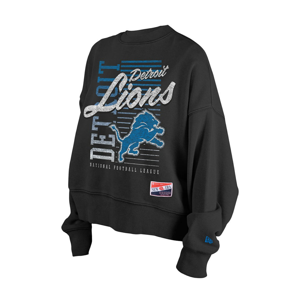 Detroit Lions New Era Women's Oversized Throwback Mineral Wash Crew Neck Sweatshirt - Black outlet