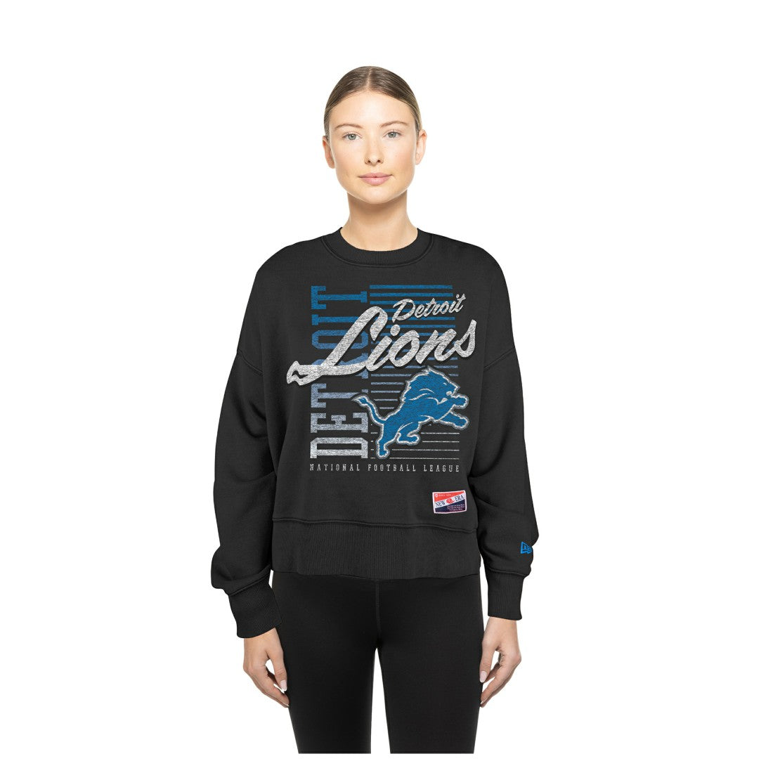 Detroit Lions New Era Women's Oversized Throwback Mineral Wash Crew Neck Sweatshirt - Black outlet