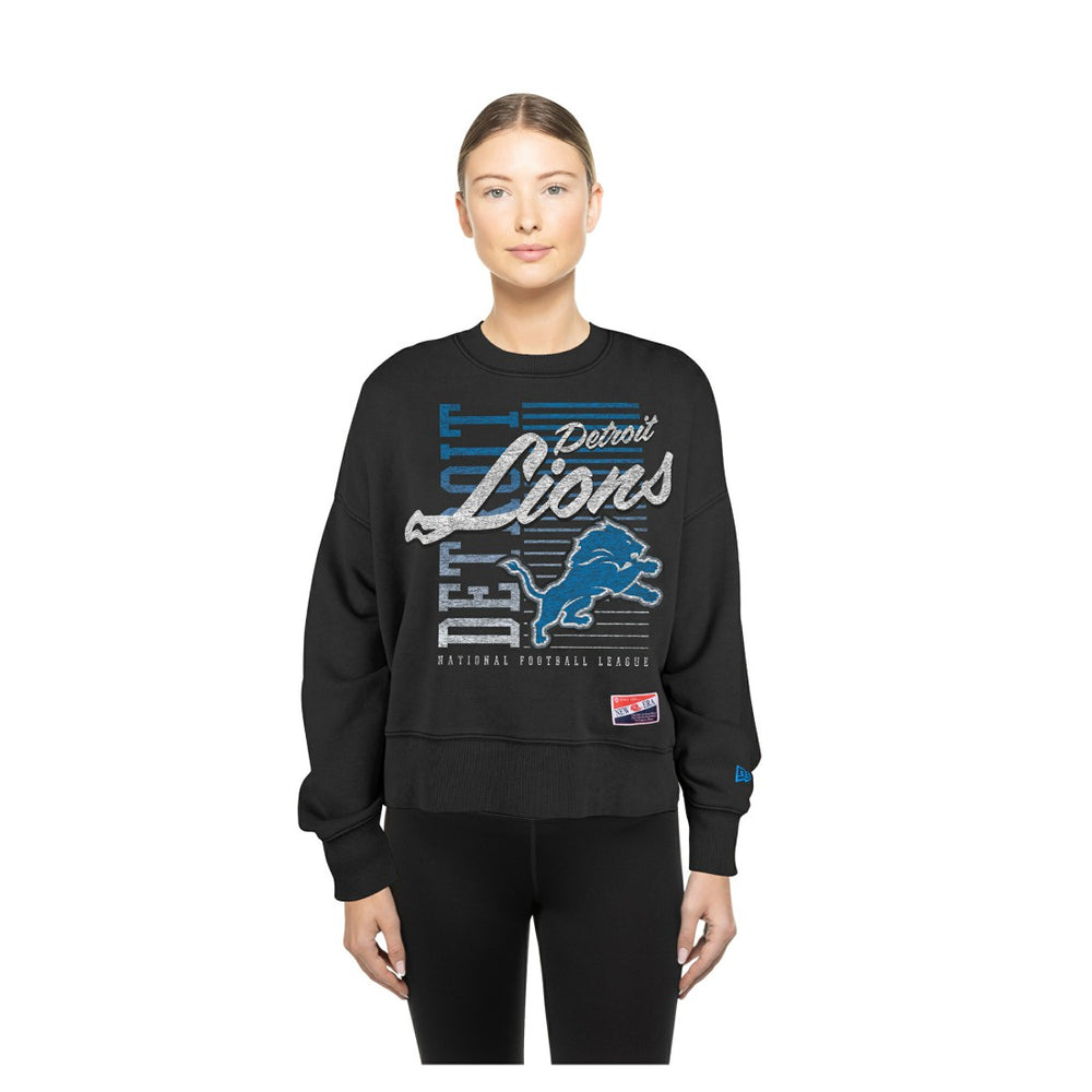 Detroit Lions New Era Women's Oversized Throwback Mineral Wash Crew Neck Sweatshirt - Black outlet
