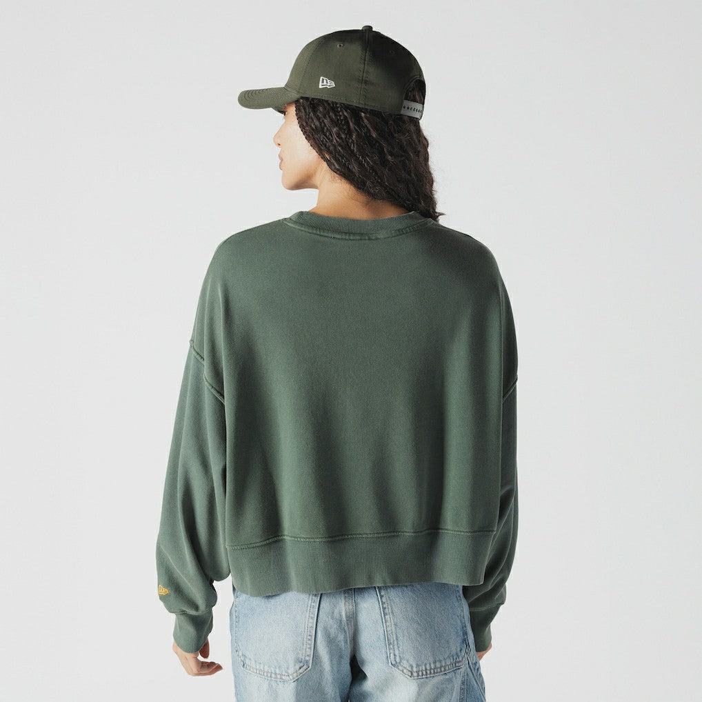 Green Bay Packers New Era Women's Oversized Throwback Mineral Wash Crew Neck Sweatshirt - Green cheap