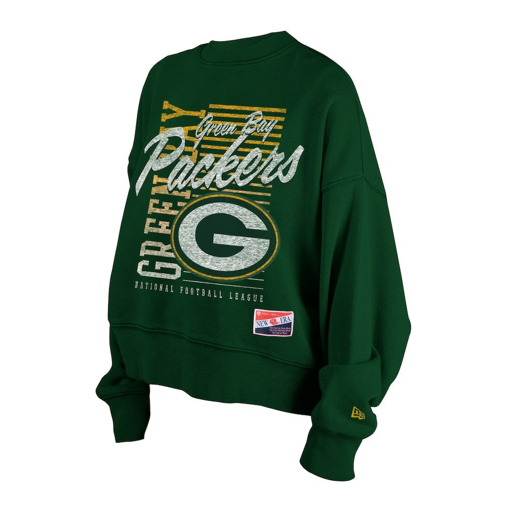 Green Bay Packers New Era Women's Oversized Throwback Mineral Wash Crew Neck Sweatshirt - Green cheap