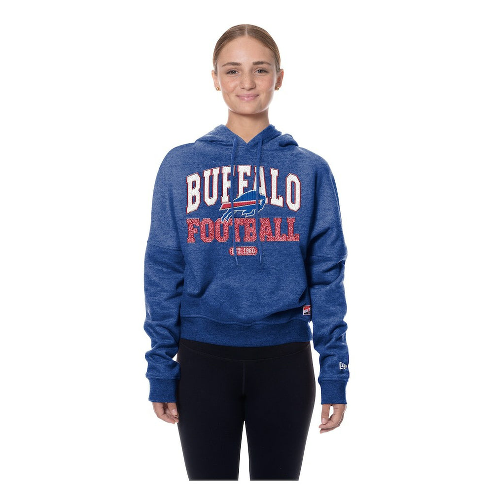 Buffalo Bills New Era Women's Throwback Boxy Hoodie Sweatshirt - Royal on sale
