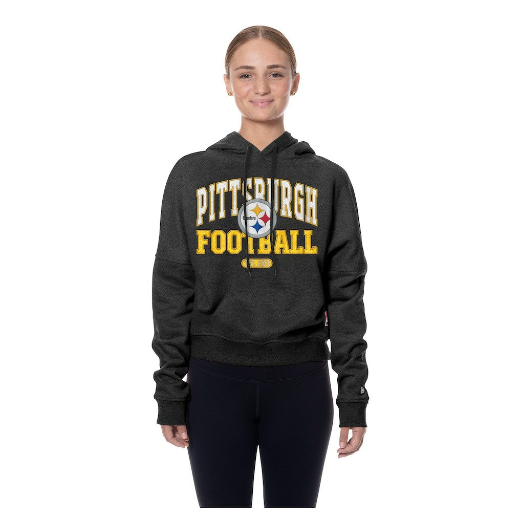 Pittsburgh Steelers New Era Women's Throwback Boxy Hoodie Sweatshirt - Black outlet