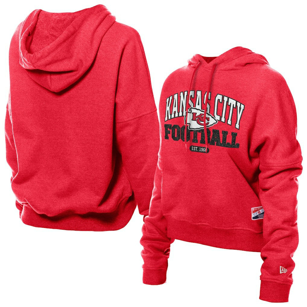 Kansas City Chiefs New Era Women's Throwback Boxy Hoodie Sweatshirt - Red sale