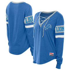 Detroit Lions New Era Women's Throwback Lace-Up Long-Sleeve T-Shirt - Blue on sale