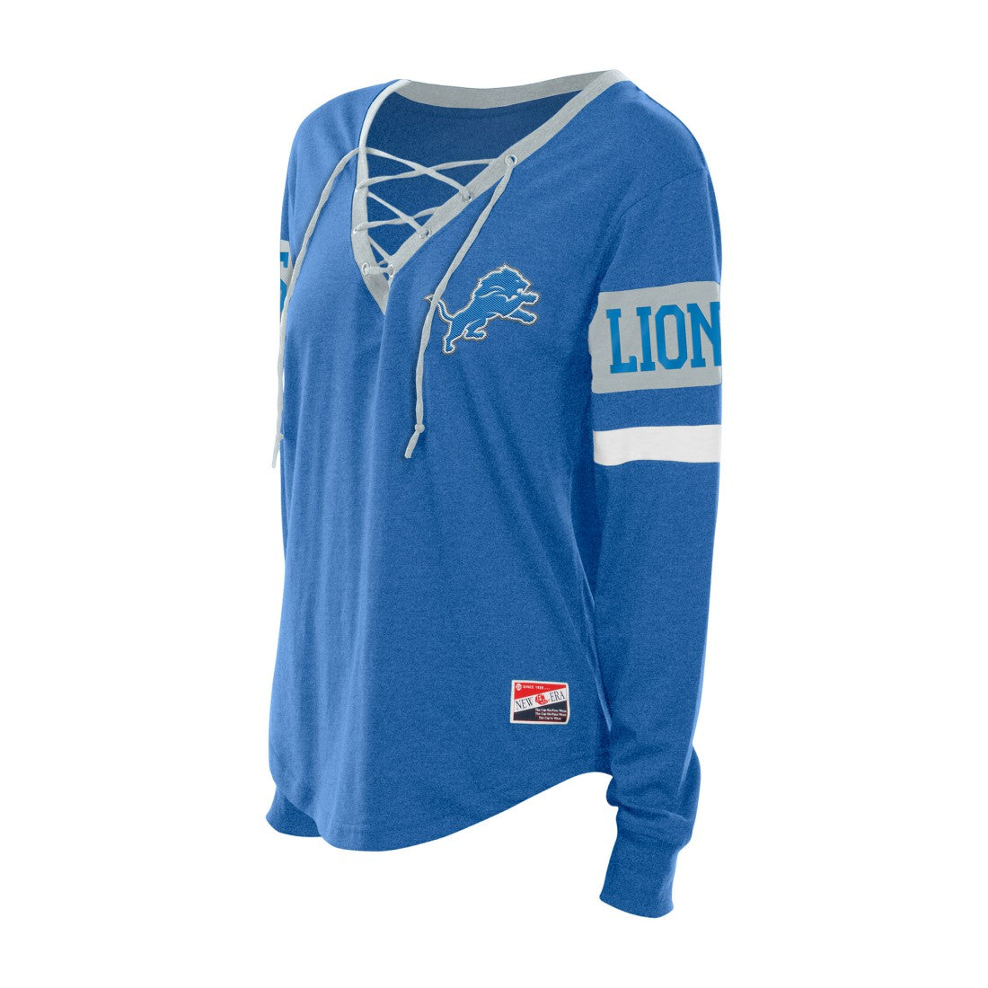 Detroit Lions New Era Women's Throwback Lace-Up Long-Sleeve T-Shirt - Blue on sale