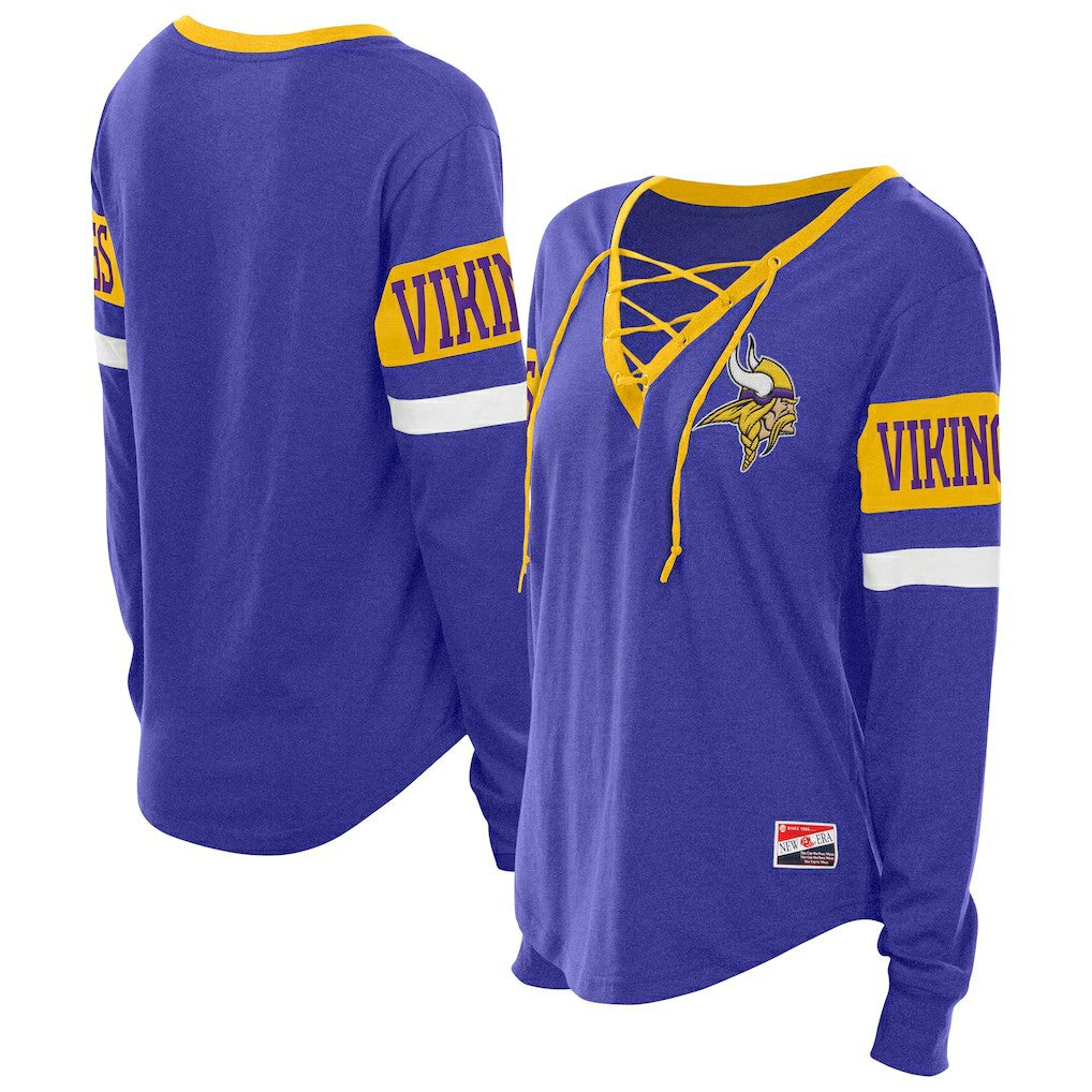 Minnesota Vikings New Era Women's Throwback Lace-Up Long-Sleeve T-Shirt - Purple discount