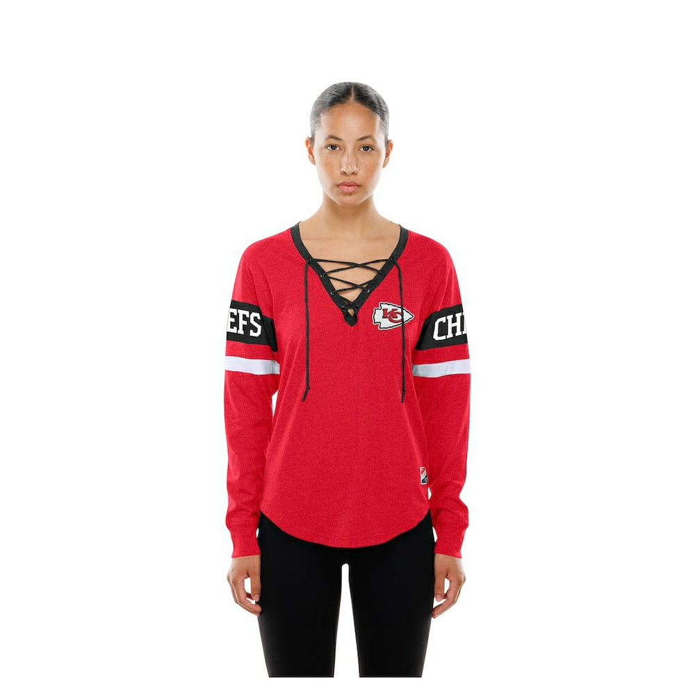 Kansas City Chiefs New Era Women's Throwback Lace-Up Long-Sleeve T-Shirt - Red online