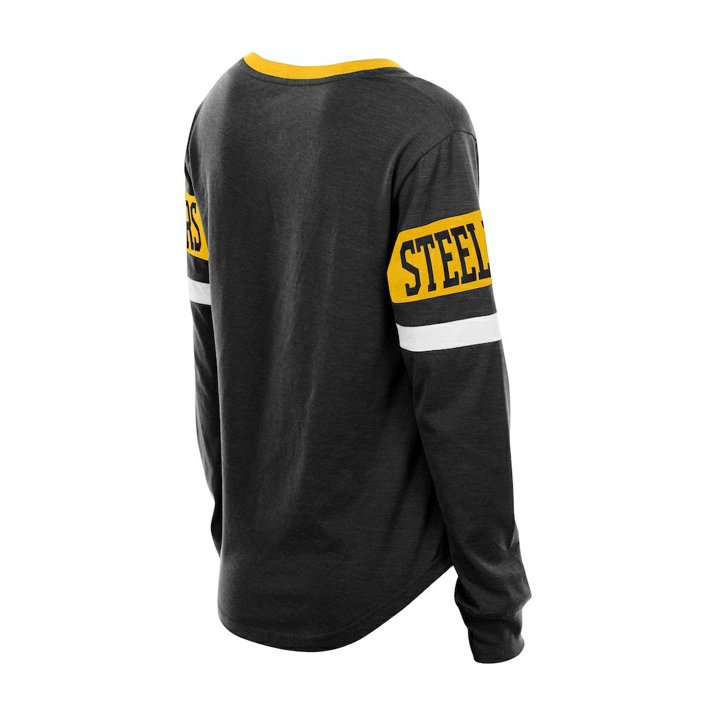 Pittsburgh Steelers New Era Women's Throwback Lace-Up Long-Sleeve T-Shirt - Black cheap