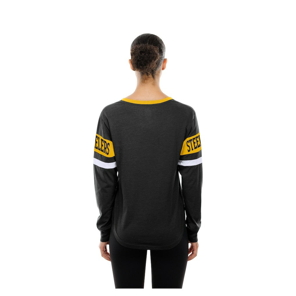 Pittsburgh Steelers New Era Women's Throwback Lace-Up Long-Sleeve T-Shirt - Black cheap