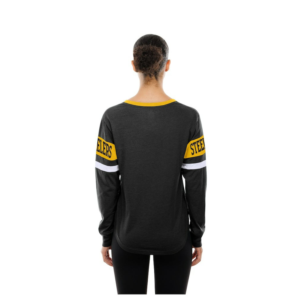 Pittsburgh Steelers New Era Women's Throwback Lace-Up Long-Sleeve T-Shirt - Black cheap