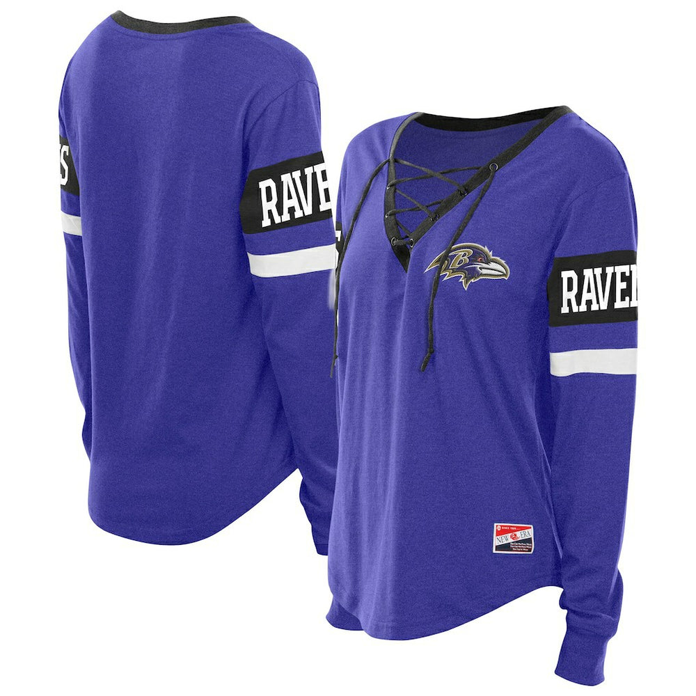 Baltimore Ravens New Era Women's Throwback Lace-Up Long-Sleeve T-Shirt - Purple sale