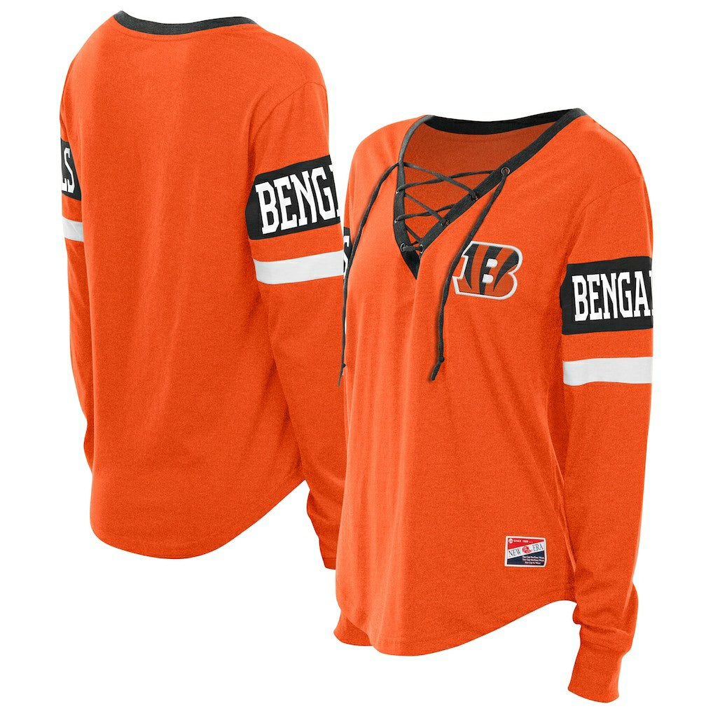 Cincinnati Bengals New Era Women's Throwback Lace-Up Long-Sleeve T-Shirt - Orange discount